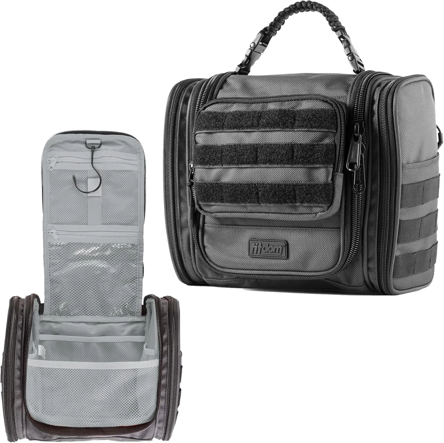 Fitdom Tactical Hanging Toiletry Bag Dopp Kit For Men & Women. Perfect For Travel & Storage for Cosmetic, Clipper, Toothbrush, Shower, Shaving & Grooming Care. Best Overnight Toiletries Organizer Case