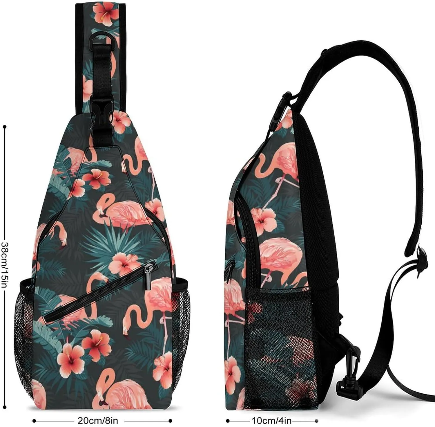 Flamingo-bird-tropical Flowers Crossbody Sling Bag for Women Men Travel Chest Bag, Cycling Shoulder Backpack