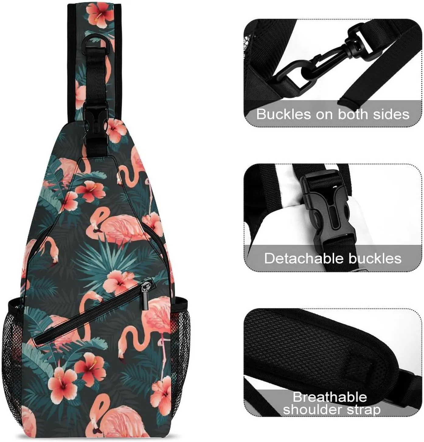 Flamingo-bird-tropical Flowers Crossbody Sling Bag for Women Men Travel Chest Bag, Cycling Shoulder Backpack