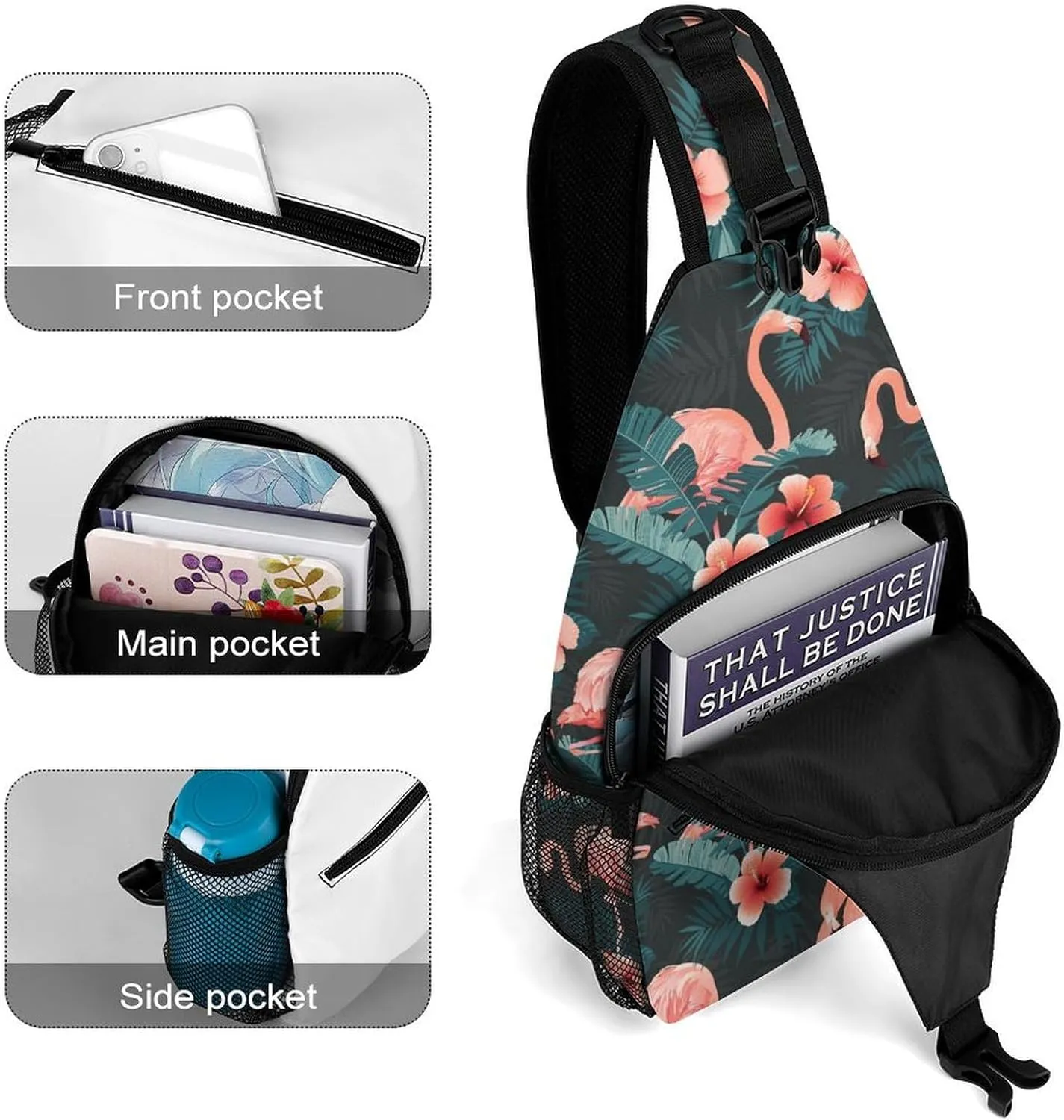 Flamingo-bird-tropical Flowers Crossbody Sling Bag for Women Men Travel Chest Bag, Cycling Shoulder Backpack