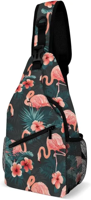 Flamingo-bird-tropical Flowers Crossbody Sling Bag for Women Men Travel Chest Bag, Cycling Shoulder Backpack