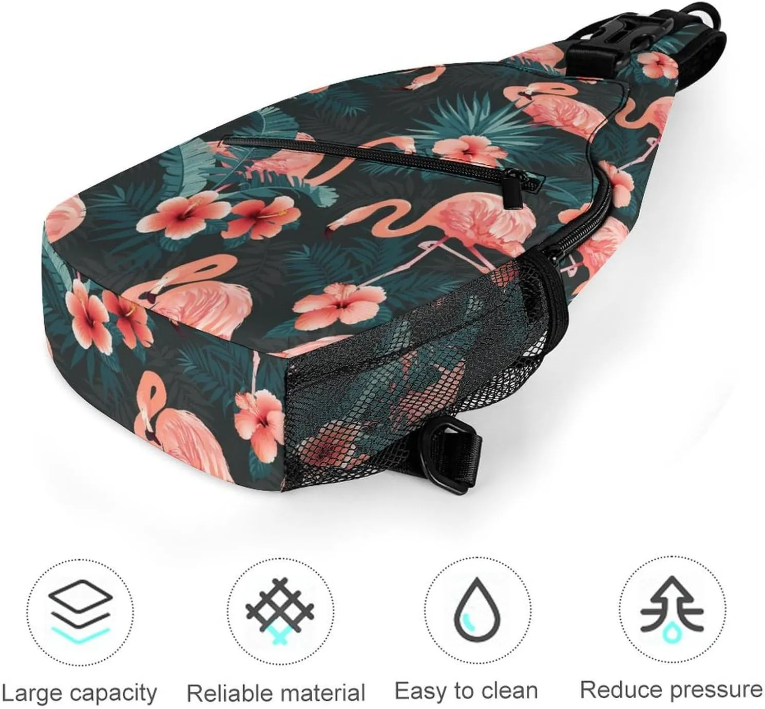 Flamingo-bird-tropical Flowers Crossbody Sling Bag for Women Men Travel Chest Bag, Cycling Shoulder Backpack