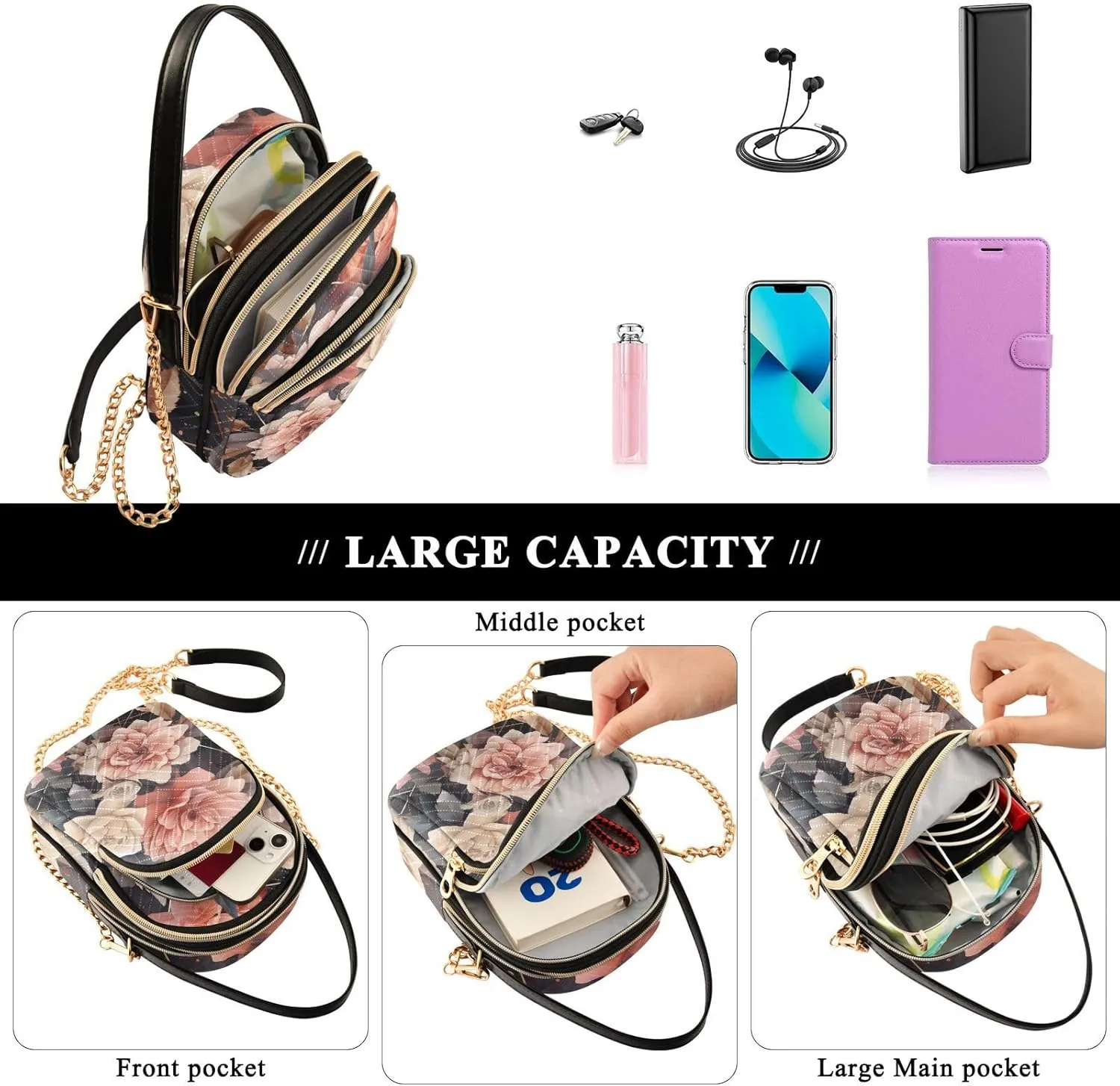 Floral Abstract Geometric Women s Crossbody Handbags, Shoulder Purses for Women Crossbody, Fall Crossbody Purse
