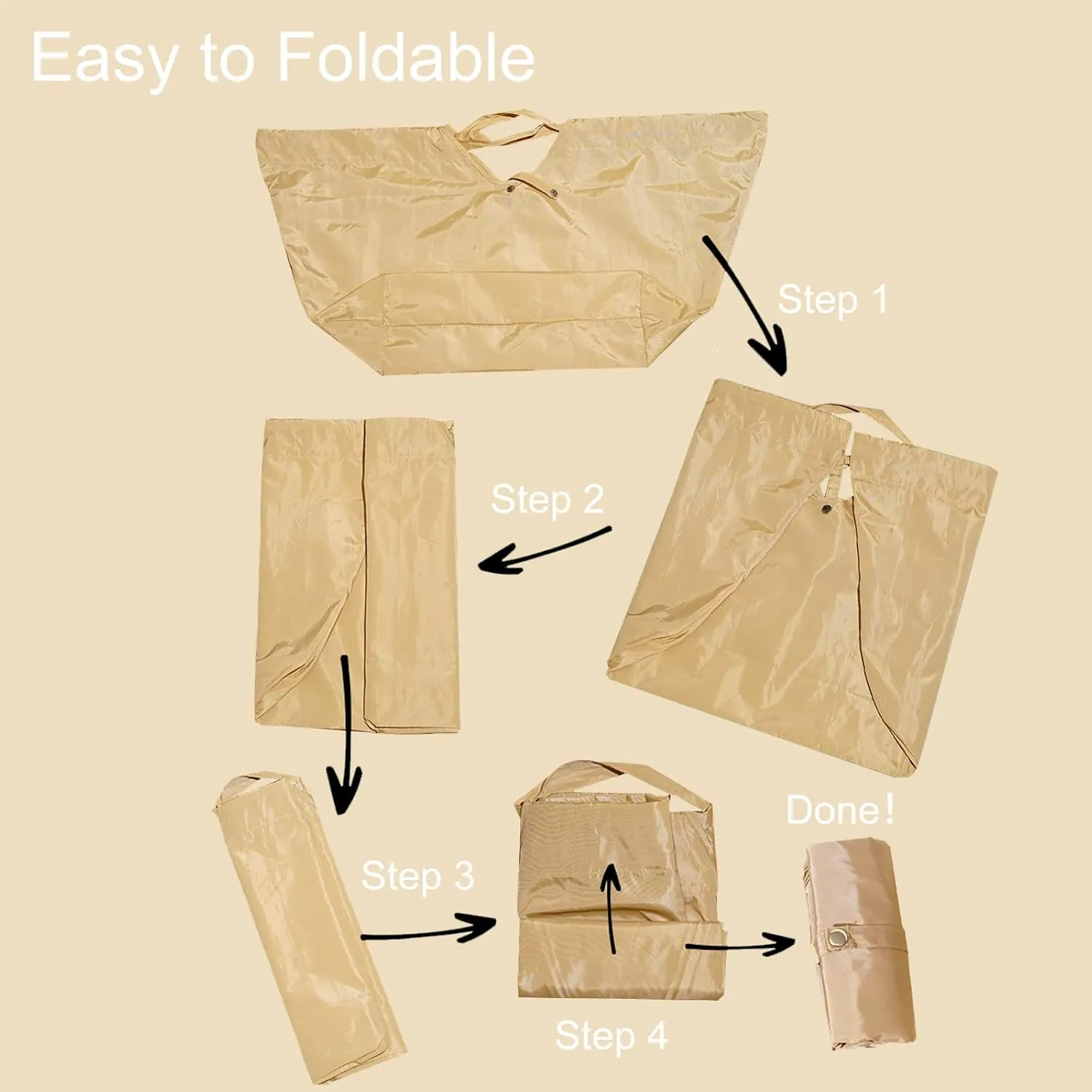 Foldable Shopping Bag for Groceries, Large Capacity Portable Tote Bag for Travel Waterproof Reusable Bags with Handles for Supermarket Picnic Beach (Brown)