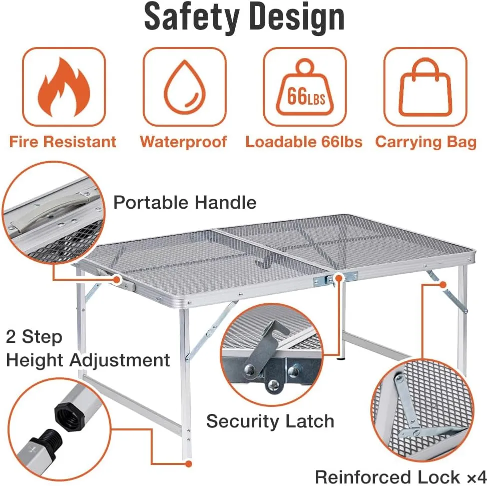 Folding Grill Table, 2 x 1.3 FT Lightweight Height Adjustable Aluminum Table with Mesh Desktop and Mesh Bag for Outdoor Camping Picnic BBQ (Silver, Small (23" x 15"))