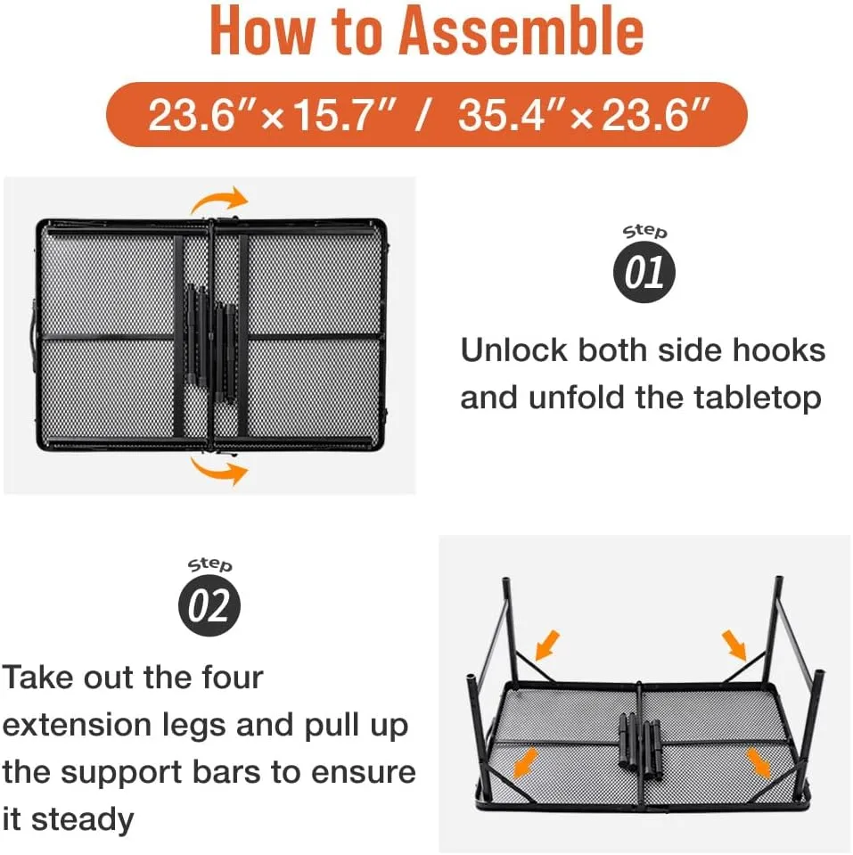 Folding Grill Table, 2 x 1.3 FT Lightweight Height Adjustable Aluminum Table with Mesh Desktop and Mesh Bag for Outdoor Camping Picnic BBQ (Silver, Small (23" x 15"))