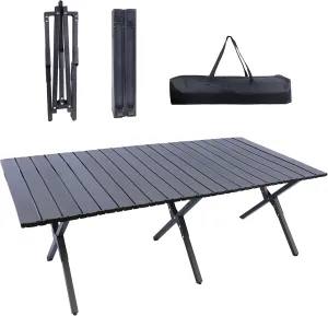 Folding Outdoor Table with Carrying Bag, Stable Steel Roll-up Square Table for Indoor, Outdoor Camping, Picnics, Beach,Backyard, BBQ, Party, Patio, 47x24X17.5 in, Black