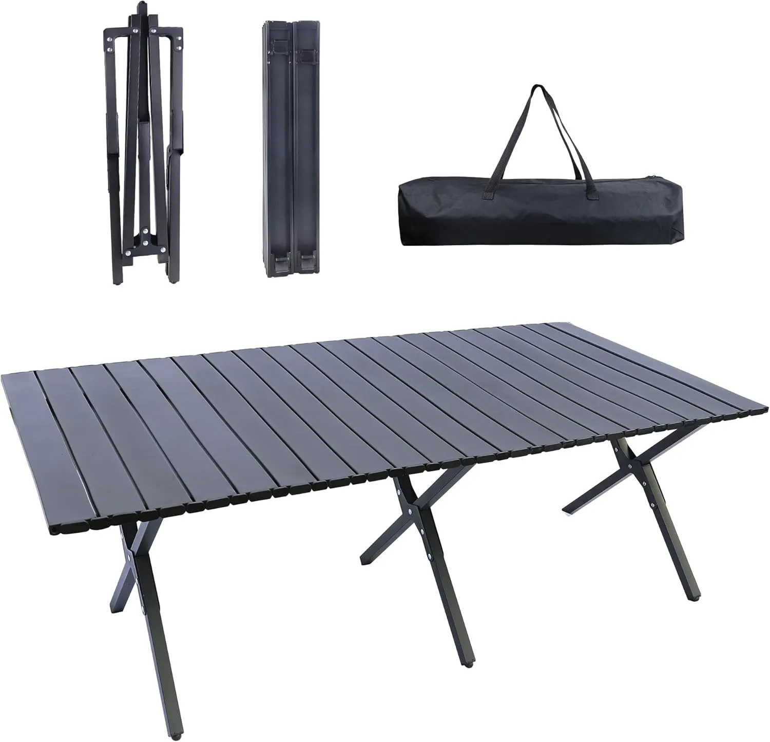 Folding Outdoor Table with Carrying Bag, Stable Steel Roll-up Square Table for Indoor, Outdoor Camping, Picnics, Beach,Backyard, BBQ, Party, Patio, 47x24X17.5 in, Black