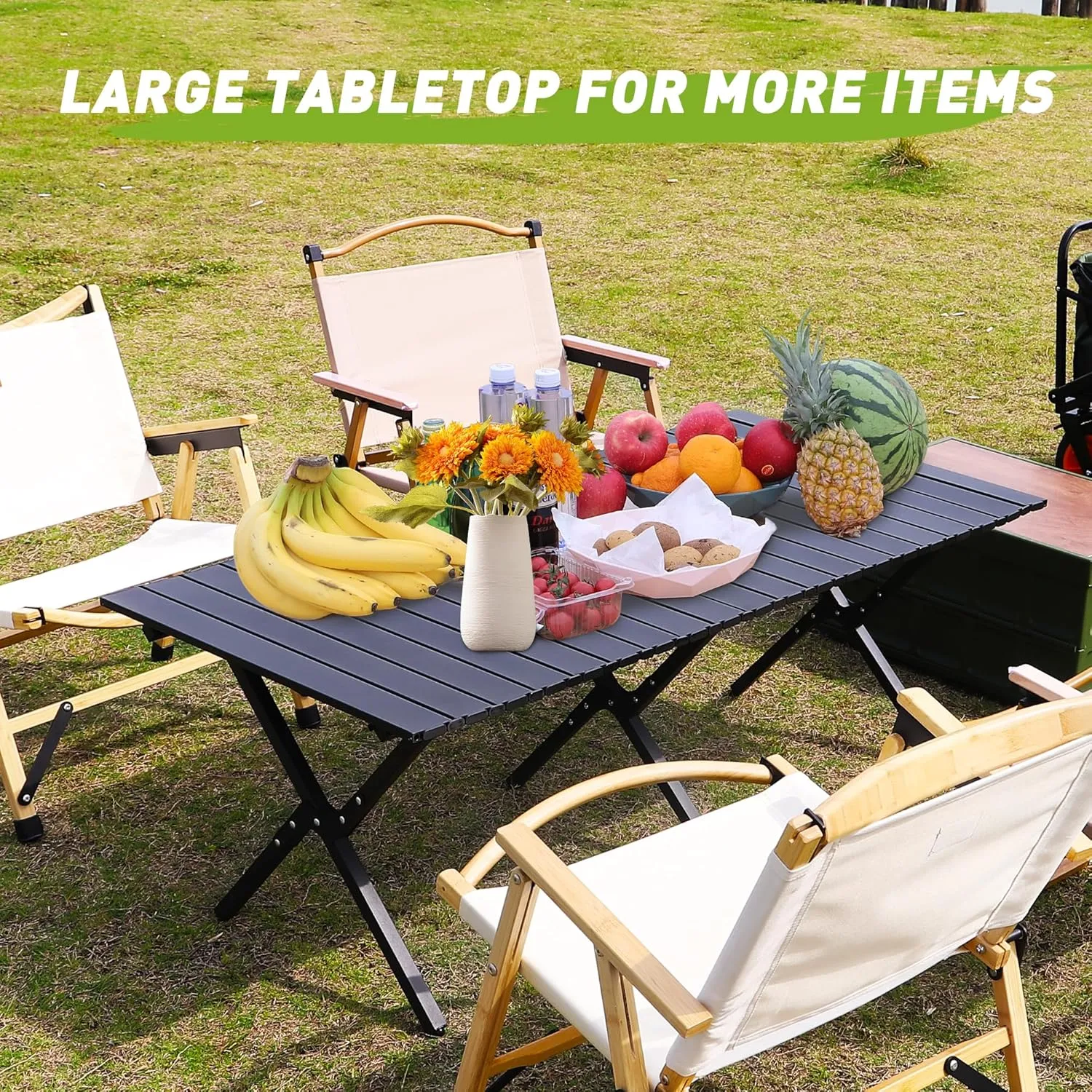 Folding Outdoor Table with Carrying Bag, Stable Steel Roll-up Square Table for Indoor, Outdoor Camping, Picnics, Beach,Backyard, BBQ, Party, Patio, 47x24X17.5 in, Black