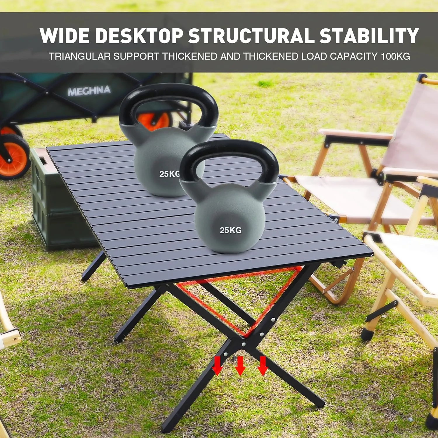 Folding Outdoor Table with Carrying Bag, Stable Steel Roll-up Square Table for Indoor, Outdoor Camping, Picnics, Beach,Backyard, BBQ, Party, Patio, 47x24X17.5 in, Black