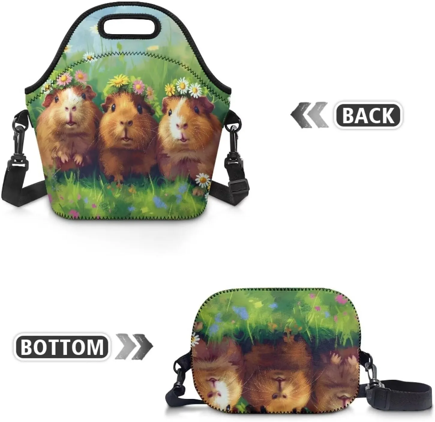 FOR U DESIGNS Lunch Box for Girls Insulated Lunch Bag Small Leakproof Cooler Bag Washable Reusable Lunch Tote Bag Guinea Pig Print Crossbody Handbags