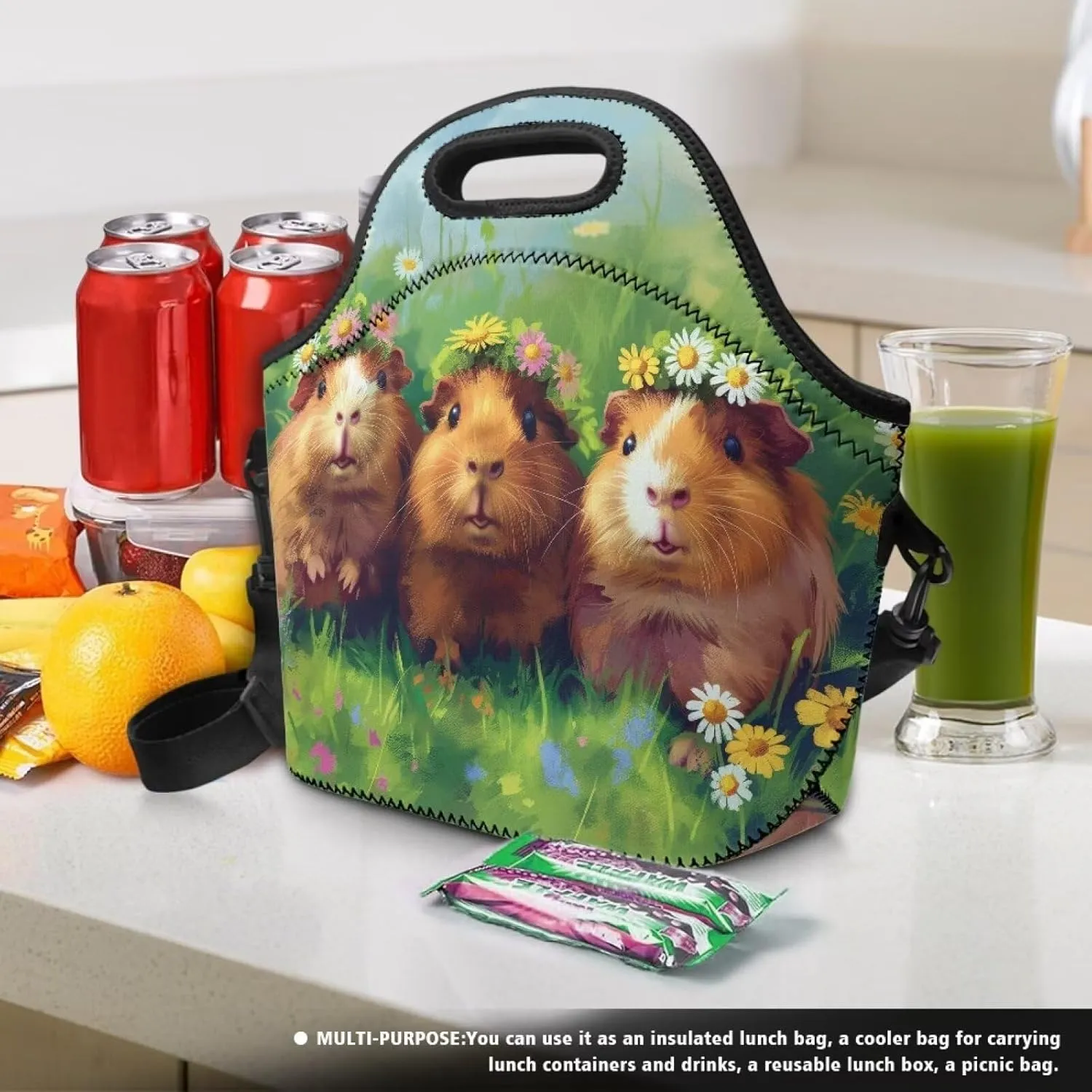 FOR U DESIGNS Lunch Box for Girls Insulated Lunch Bag Small Leakproof Cooler Bag Washable Reusable Lunch Tote Bag Guinea Pig Print Crossbody Handbags