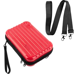 Framendino, 8 Inch Red Hard Shell Cosmetics Case Carrying Bag for Toiletry Mini Cross Body with Detachable Grip Rope and Shoulder Strap