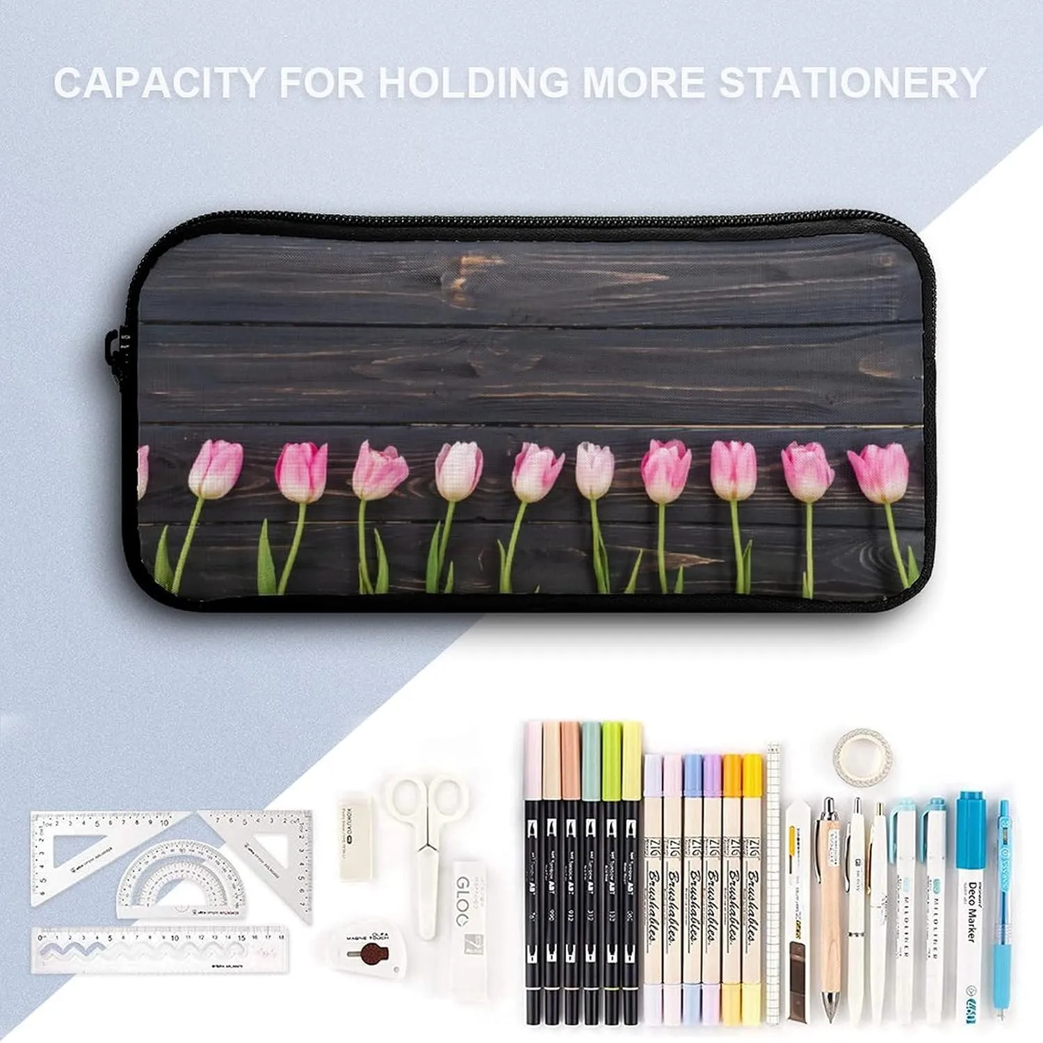 Freshly Picked Tulips Backpack Portable Meal Bag, Stationery Bag Set, Sturdy And Durable