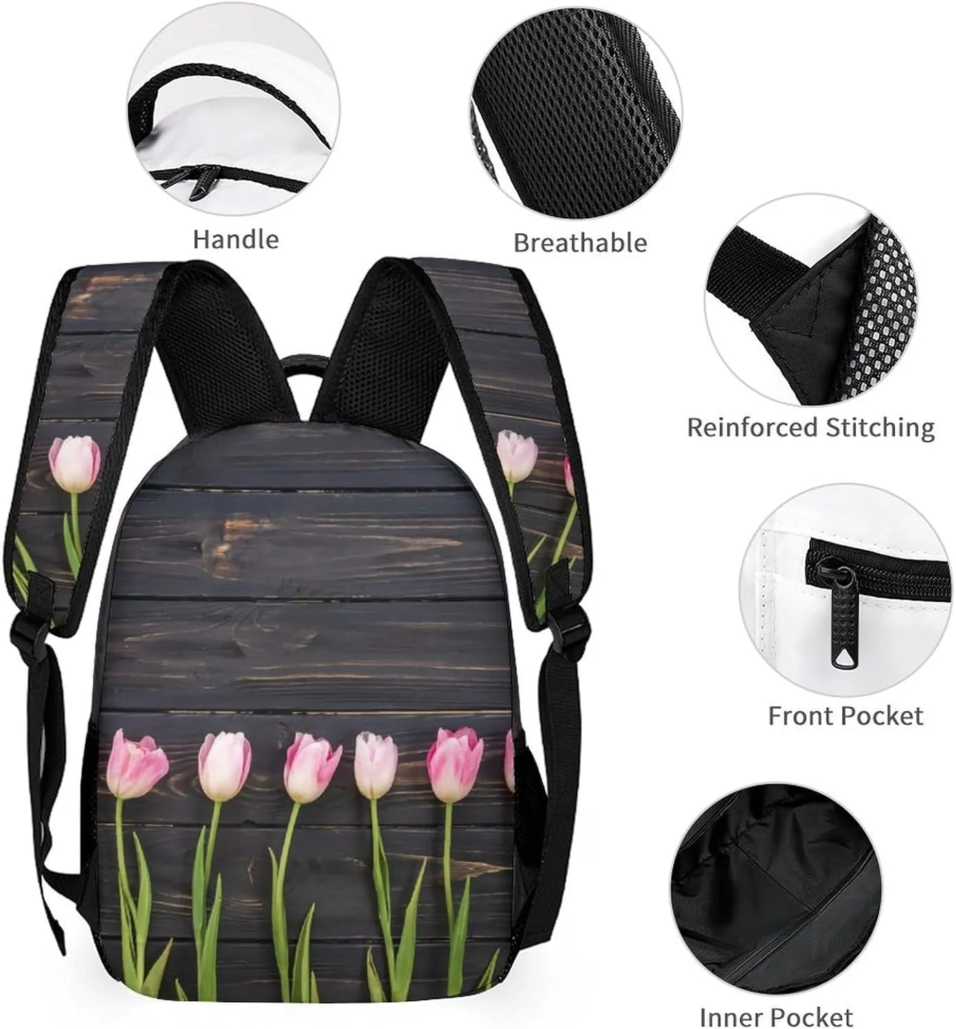 Freshly Picked Tulips Backpack Portable Meal Bag, Stationery Bag Set, Sturdy And Durable