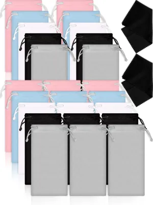 Frienda 25 Pieces Microfiber Case Pouch Bag Glasses Sunglasses Case Soft Pouch with 2 Eyeglass Cleaning Cloth