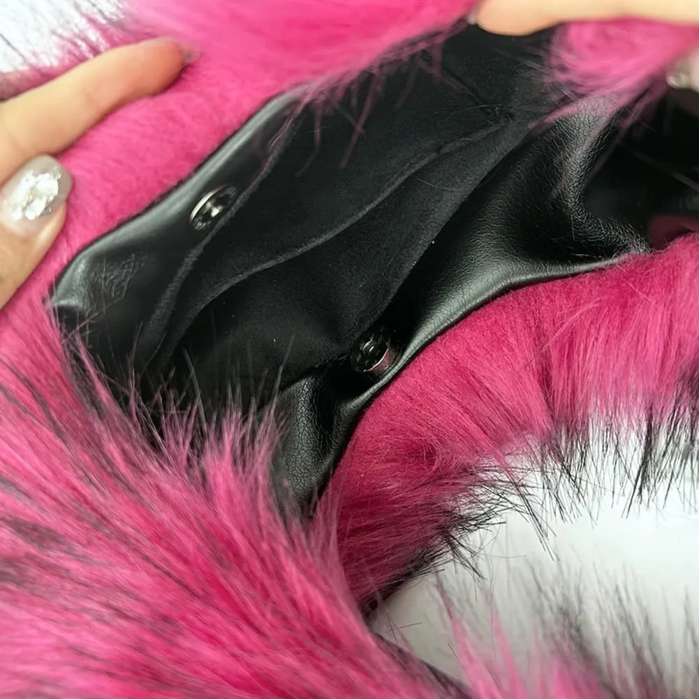Furry Purse for Women Faux Fur Shoulder Bag Y2k Purse Fluffy Large Tote Bag Fuzzy Handbags Dumpling Satchels