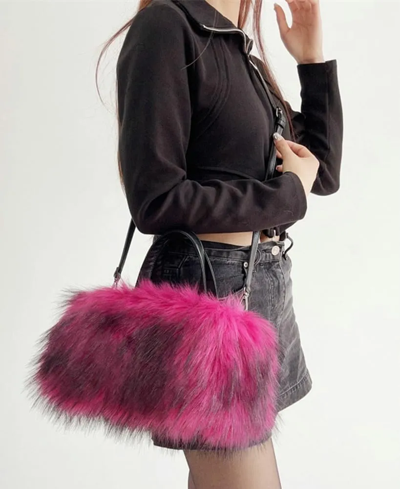 Furry Tote Bag for Women Faux Fur Shoulder Crossbody Bag Y2k Purse Fluffy Large Fuzzy Handbags Soft Top Handle Satchels