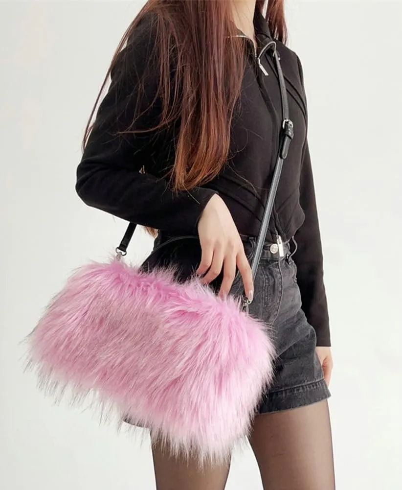 Furry Tote Bag for Women Faux Fur Shoulder Crossbody Bag Y2k Purse Fluffy Large Fuzzy Handbags Soft Top Handle Satchels