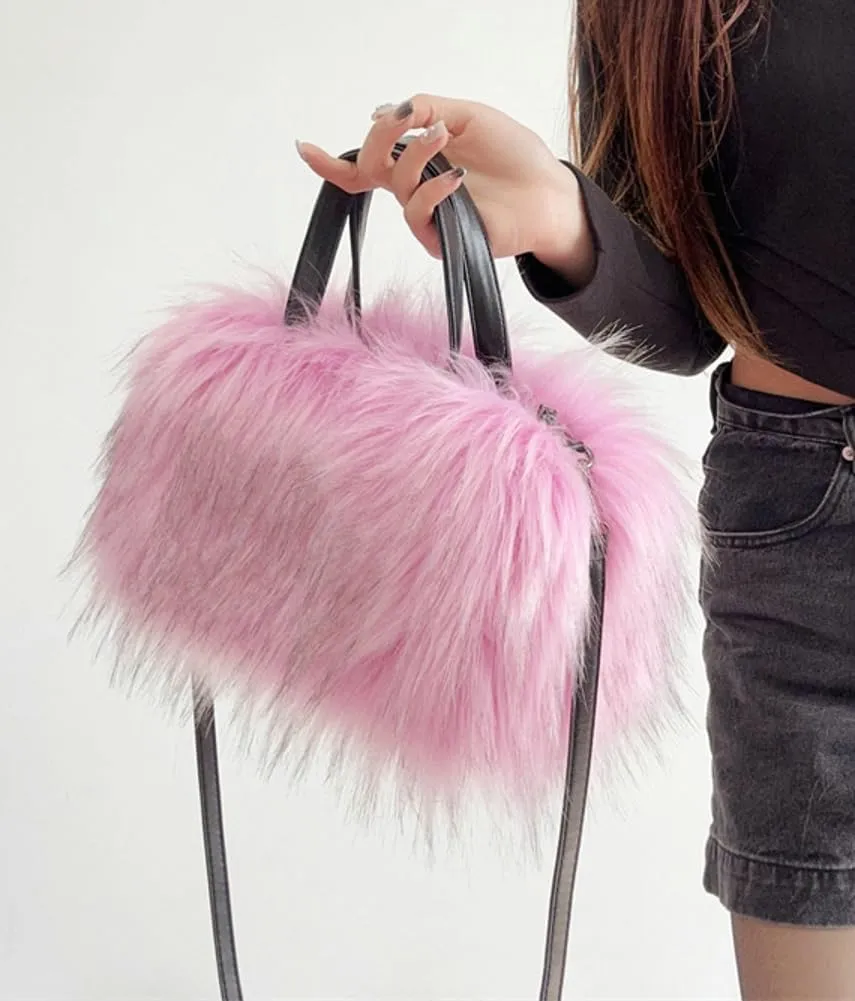 Furry Tote Bag for Women Faux Fur Shoulder Crossbody Bag Y2k Purse Fluffy Large Fuzzy Handbags Soft Top Handle Satchels