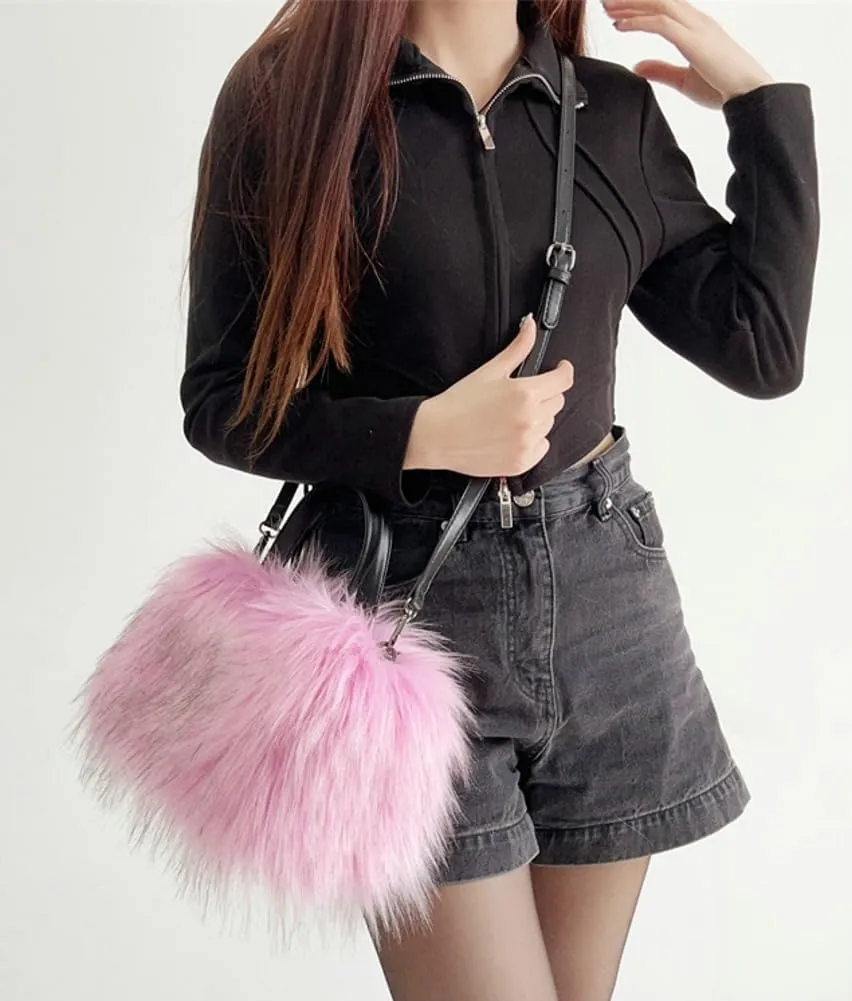 Furry Tote Bag for Women Faux Fur Shoulder Crossbody Bag Y2k Purse Fluffy Large Fuzzy Handbags Soft Top Handle Satchels
