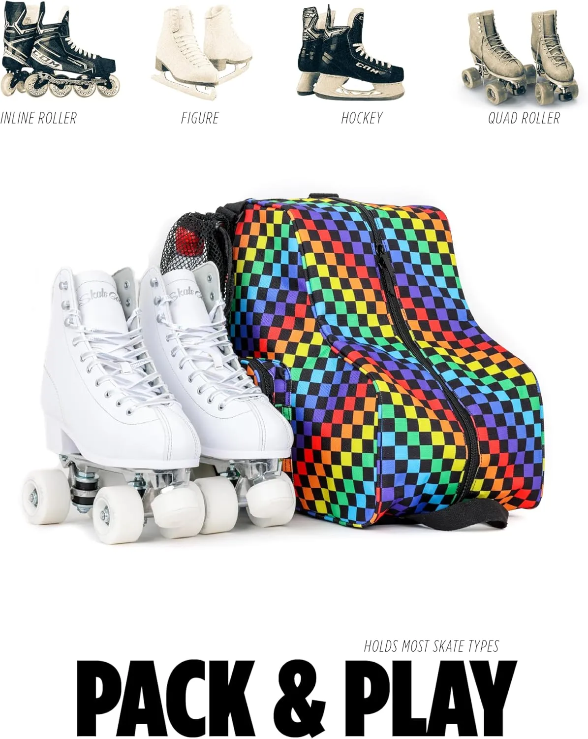 Fydelity- Retro Cute Roller Skate Bag for Women, Converts into Roller Skates Backpack –Heavy Duty Roller Skating Bag Fits Mens Ice Skate, Boys Inline Skates, Girls Figure Skates
