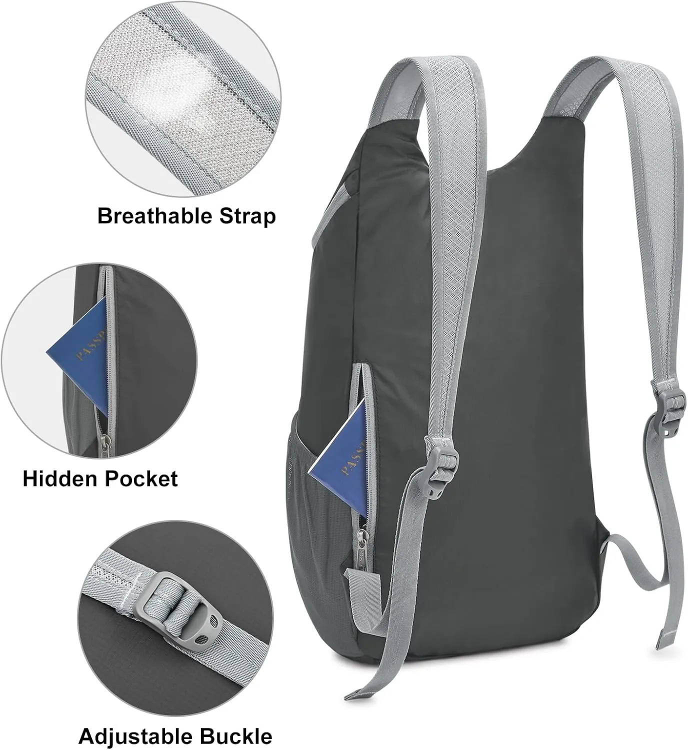 G4Free 11L Hiking Backpack Small Ultra light Packable Backpack Travel Bag for Women Men Casual Outdoor Camping Daypack (Dark Grey)