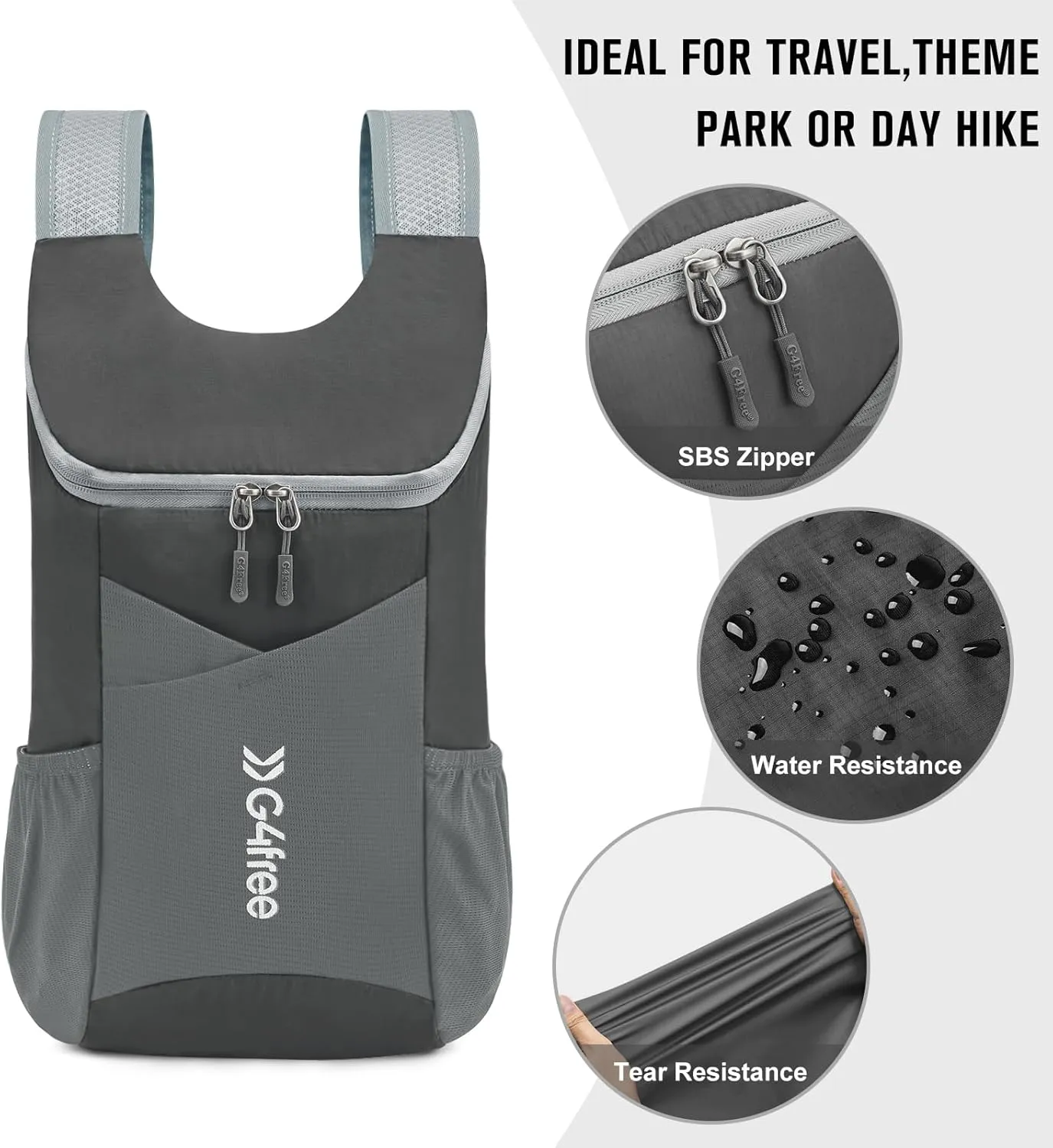G4Free 11L Hiking Backpack Small Ultra light Packable Backpack Travel Bag for Women Men Casual Outdoor Camping Daypack (Dark Grey)