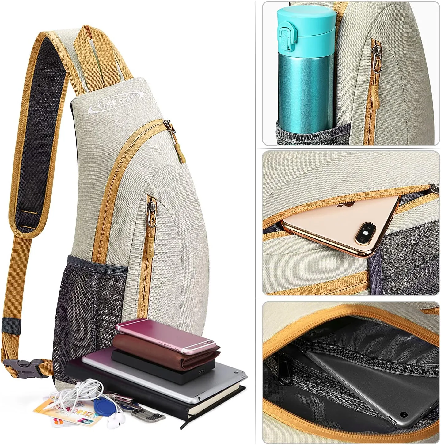 G4Free Sling Bags Men and Women Shoulder Backpack Small Crossbody Chest Sling Backpack (Ivory)