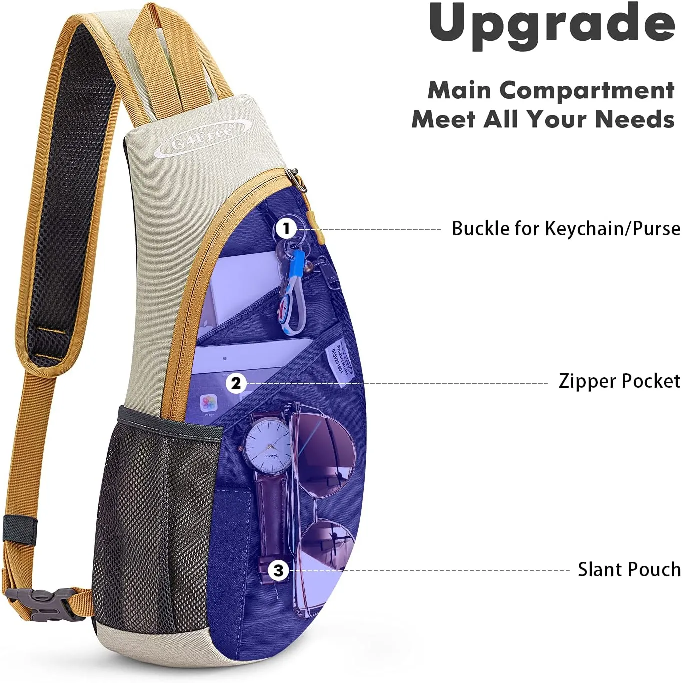 G4Free Sling Bags Men and Women Shoulder Backpack Small Crossbody Chest Sling Backpack (Ivory)