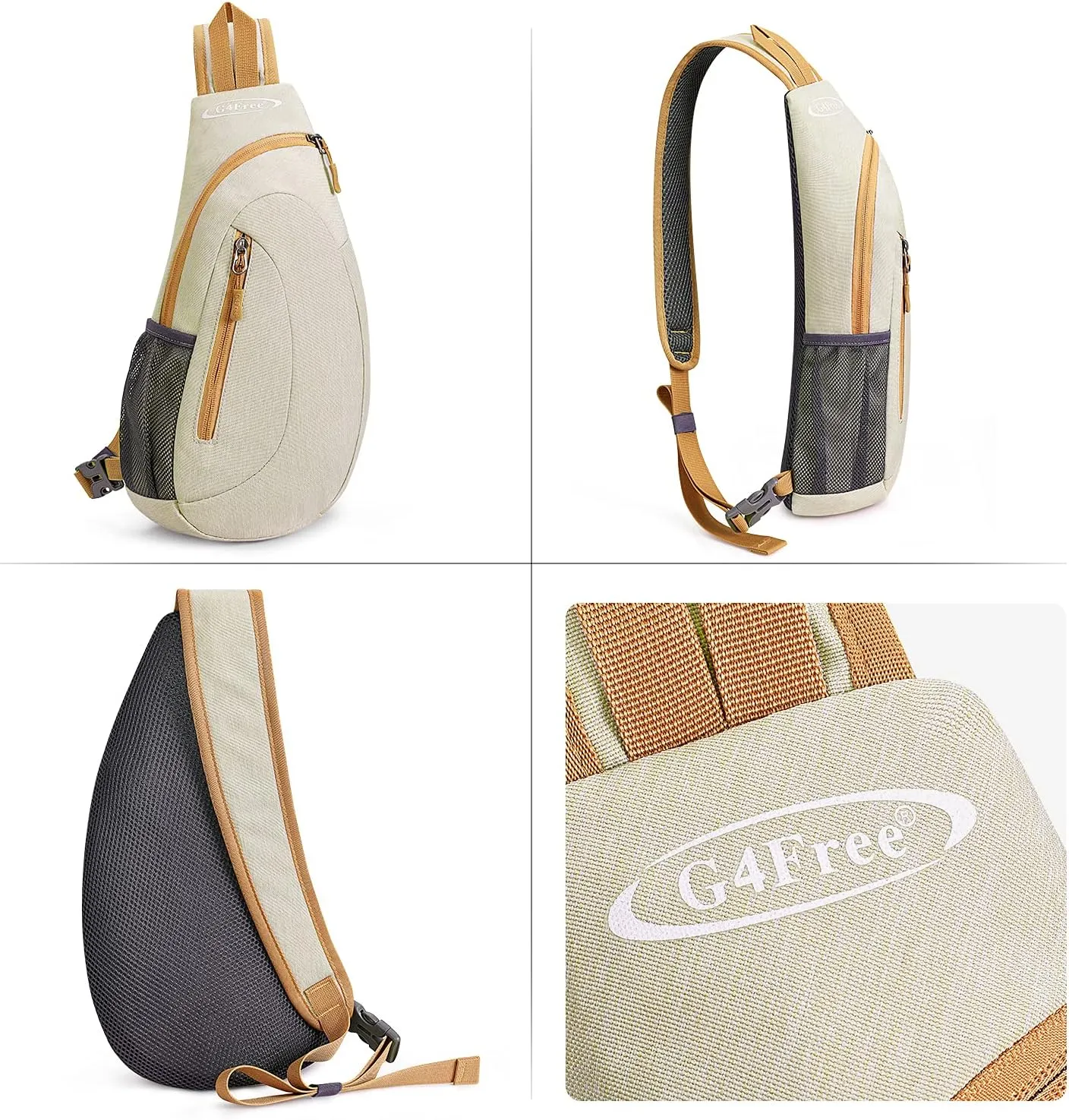 G4Free Sling Bags Men and Women Shoulder Backpack Small Crossbody Chest Sling Backpack (Ivory)