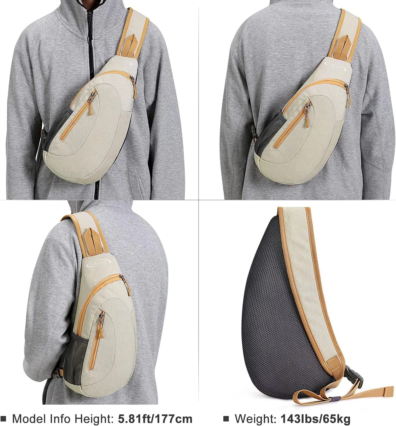 G4Free Sling Bags Men and Women Shoulder Backpack Small Crossbody Chest Sling Backpack (Ivory)