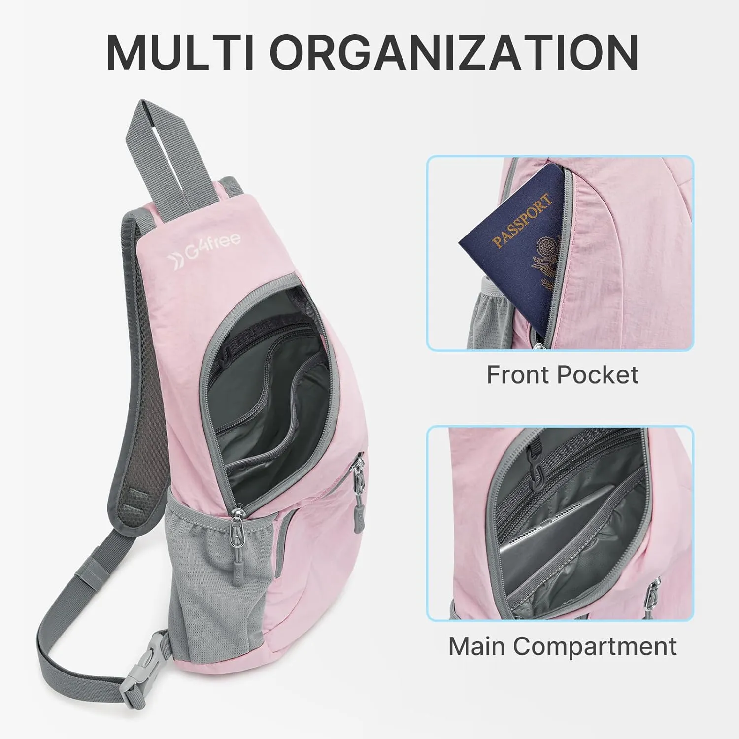 G4Free Sling Bags Men and Women Shoulder Backpack Small Crossbody Chest Sling Backpack (Pink)