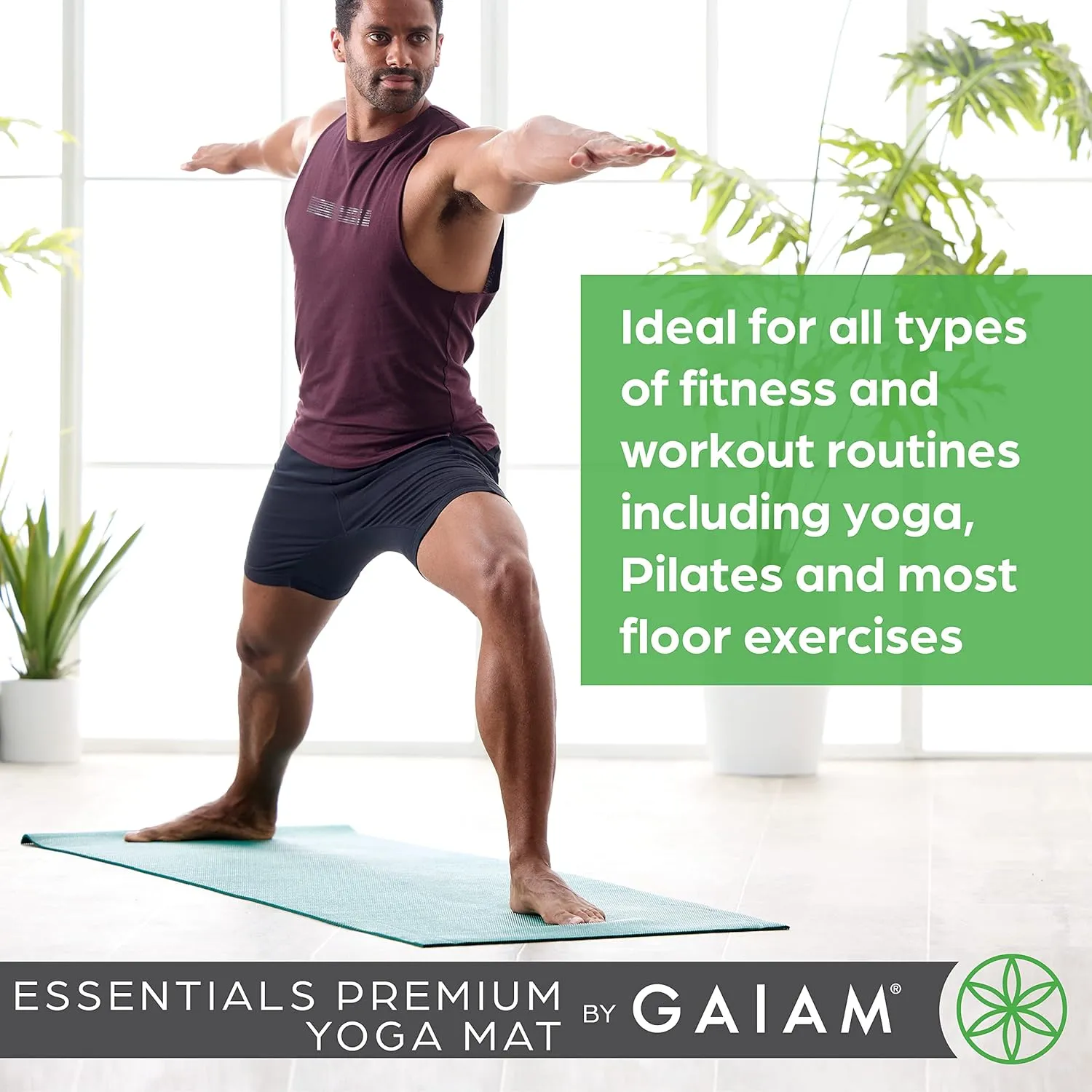 Gaiam Essentials Premium Yoga Mat with Yoga Mat Carrier Sling (72"L x 24"W x 1/4 Inch Thick)