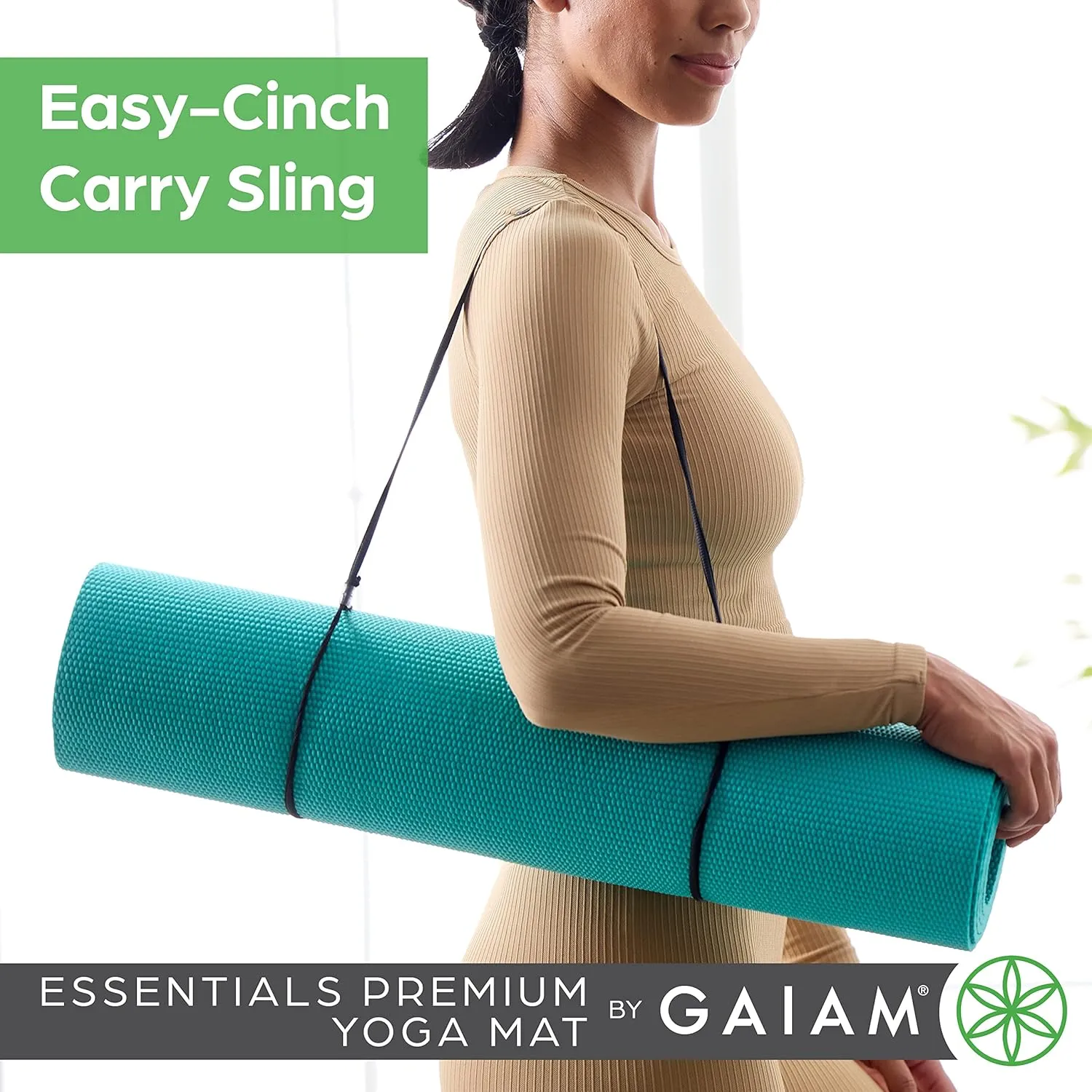 Gaiam Essentials Premium Yoga Mat with Yoga Mat Carrier Sling (72"L x 24"W x 1/4 Inch Thick)