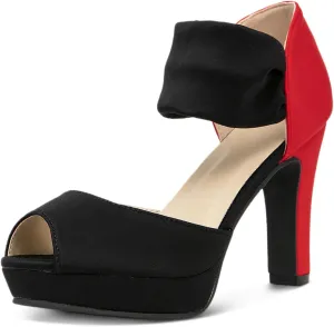 GATUXUS Women's Chunky High Heels Sandals Open Toe Platform Ankle Strappy Sandals Dress Shoes