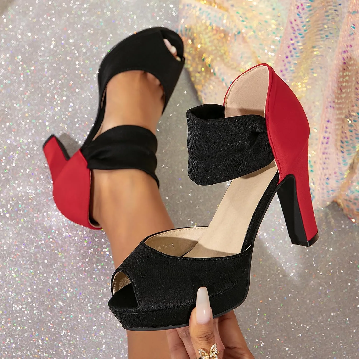 GATUXUS Women's Chunky High Heels Sandals Open Toe Platform Ankle Strappy Sandals Dress Shoes