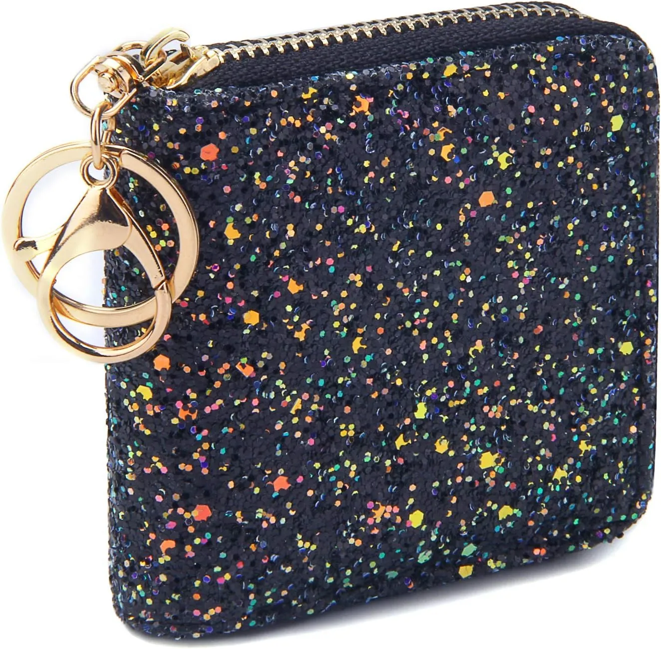 GEEAD Small Glitter Wallet for Women Girls Mini Coin Purse Pouches with Key Ring