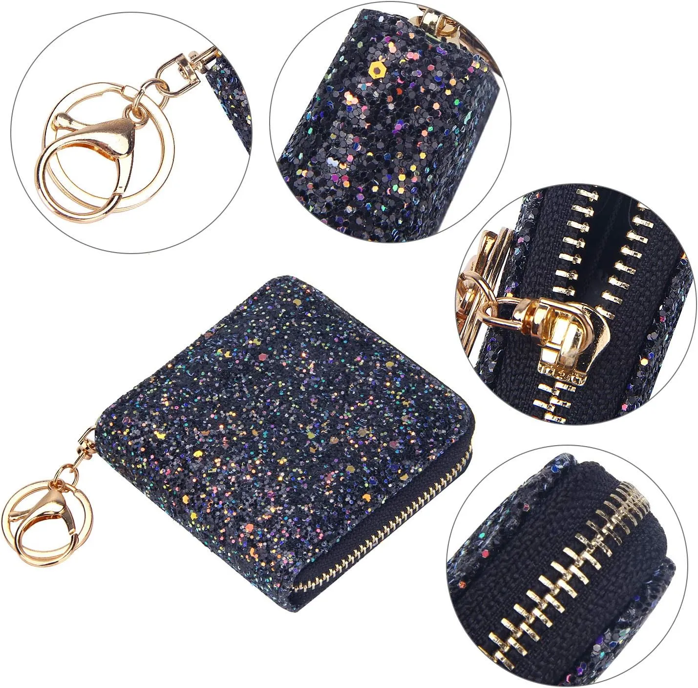 GEEAD Small Glitter Wallet for Women Girls Mini Coin Purse Pouches with Key Ring