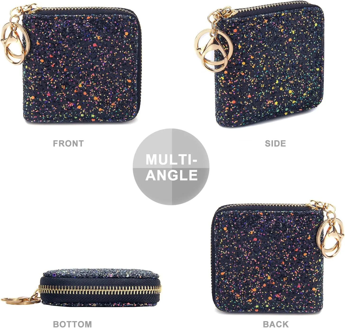 GEEAD Small Glitter Wallet for Women Girls Mini Coin Purse Pouches with Key Ring
