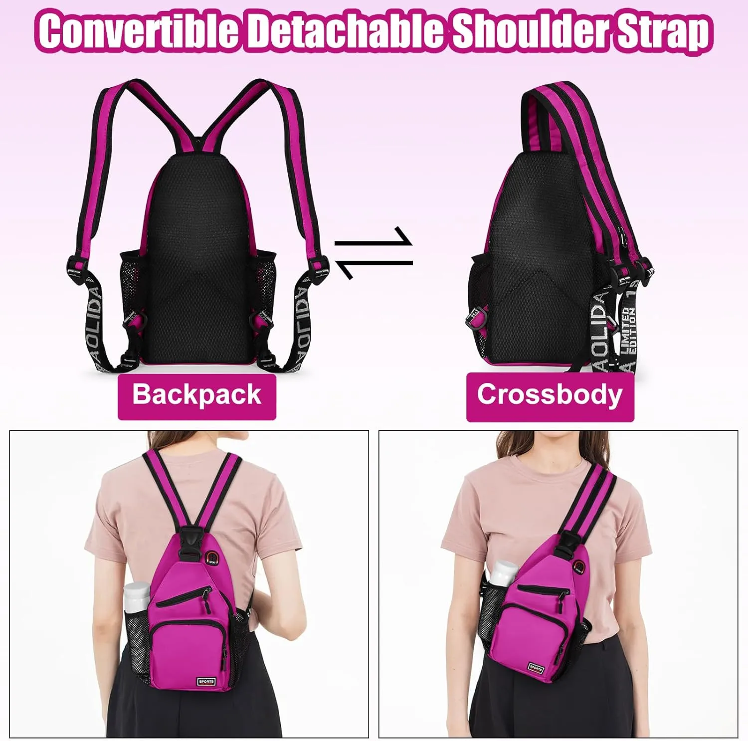 Geestock Crossbody Sling Bag Backpack for Men & Women, Convertible Shoulder Bag Waterproof Chest Bag For Daypack Travel Hiking (Purple)