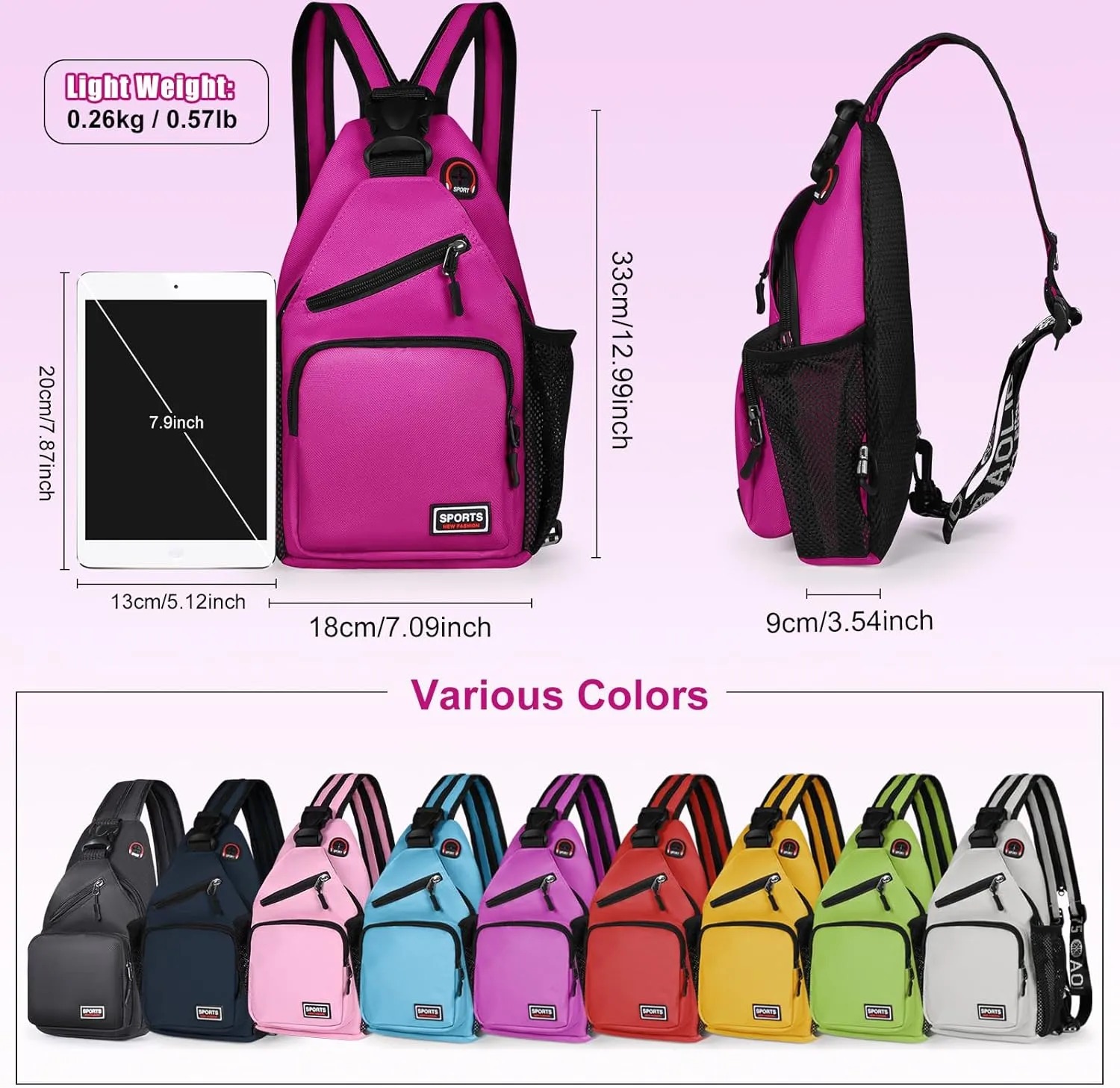 Geestock Crossbody Sling Bag Backpack for Men & Women, Convertible Shoulder Bag Waterproof Chest Bag For Daypack Travel Hiking (Purple)
