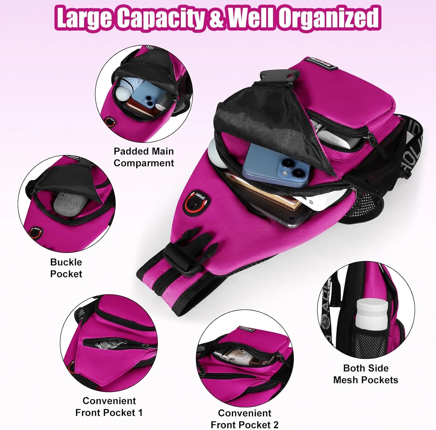 Geestock Crossbody Sling Bag Backpack for Men & Women, Convertible Shoulder Bag Waterproof Chest Bag For Daypack Travel Hiking (Purple)