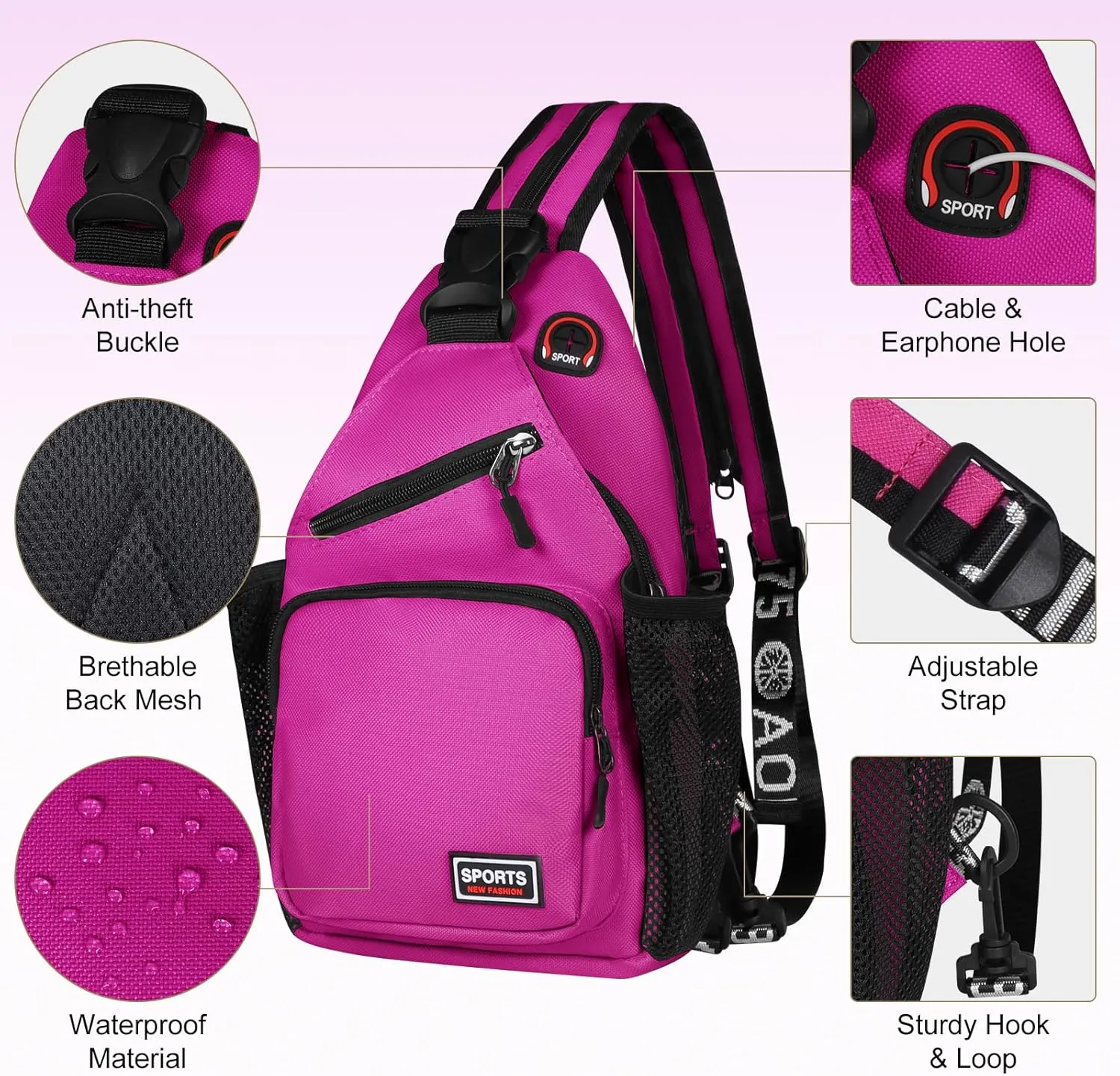 Geestock Crossbody Sling Bag Backpack for Men & Women, Convertible Shoulder Bag Waterproof Chest Bag For Daypack Travel Hiking (Purple)