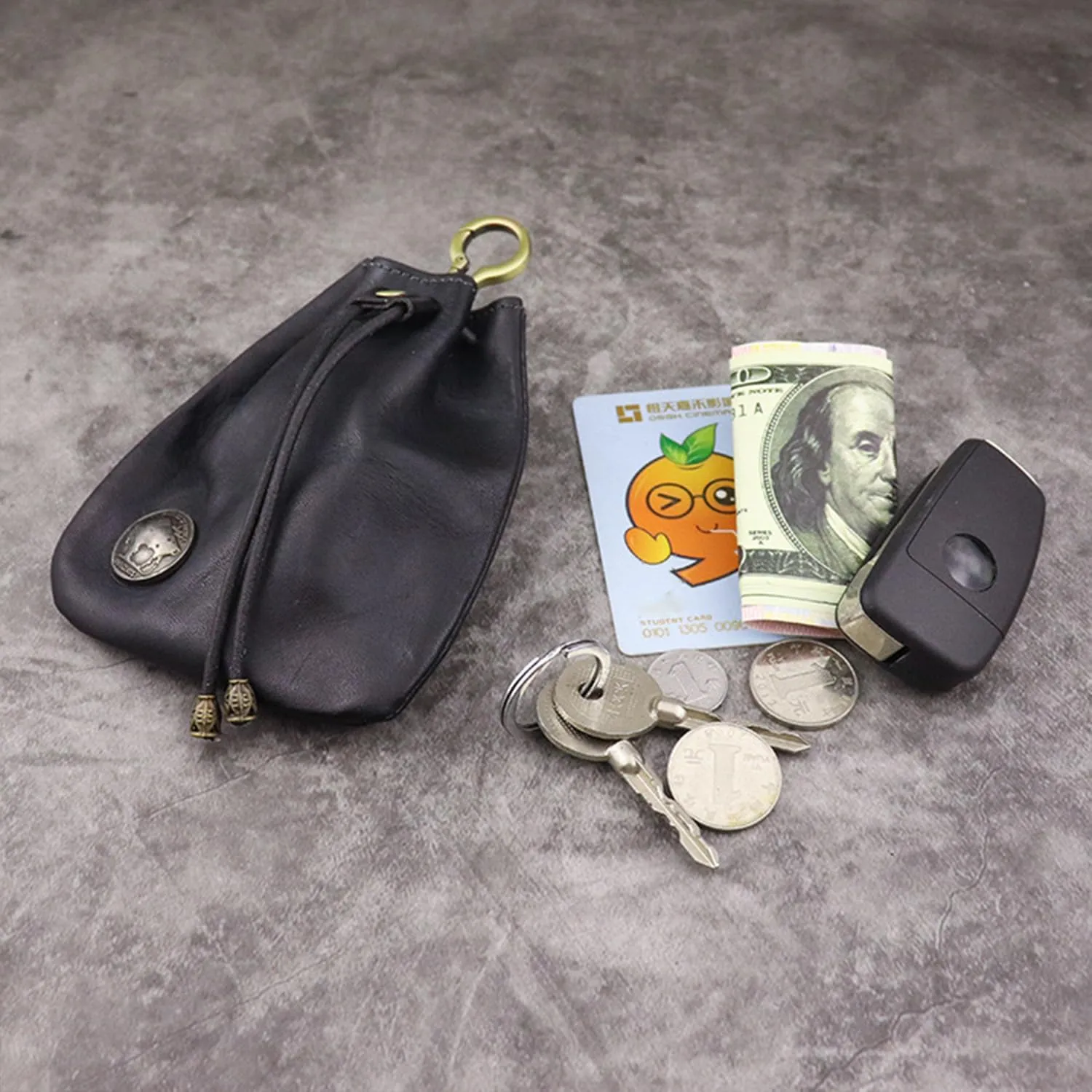 Genuine Leather - Drawstring Pouch Leather Coin Purse Pouch Keychain Mini Vintage Jewelry Key Dice Personality Change Coin Purse Pouch Bag Organizer for Men & Women (Red)
