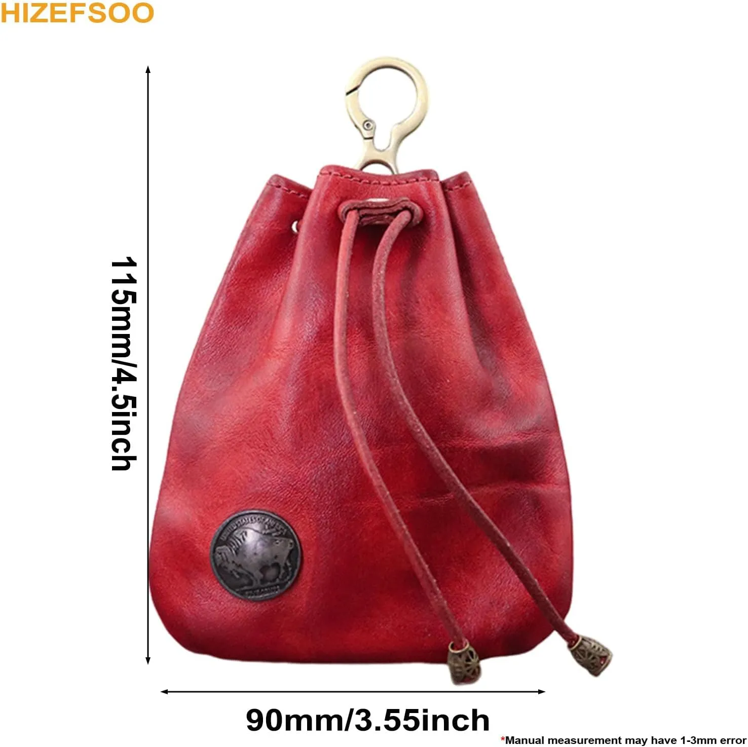 Genuine Leather - Drawstring Pouch Leather Coin Purse Pouch Keychain Mini Vintage Jewelry Key Dice Personality Change Coin Purse Pouch Bag Organizer for Men & Women (Red)