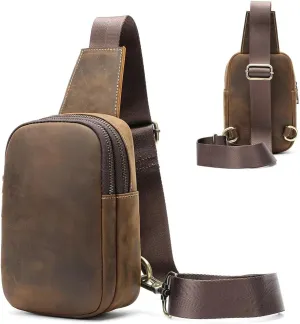 Genuine Leather Sling Bags for Men Crossbody Purse Vintage Small Messenger Shoulder Bag for Phone Side Chest Daypack Bag