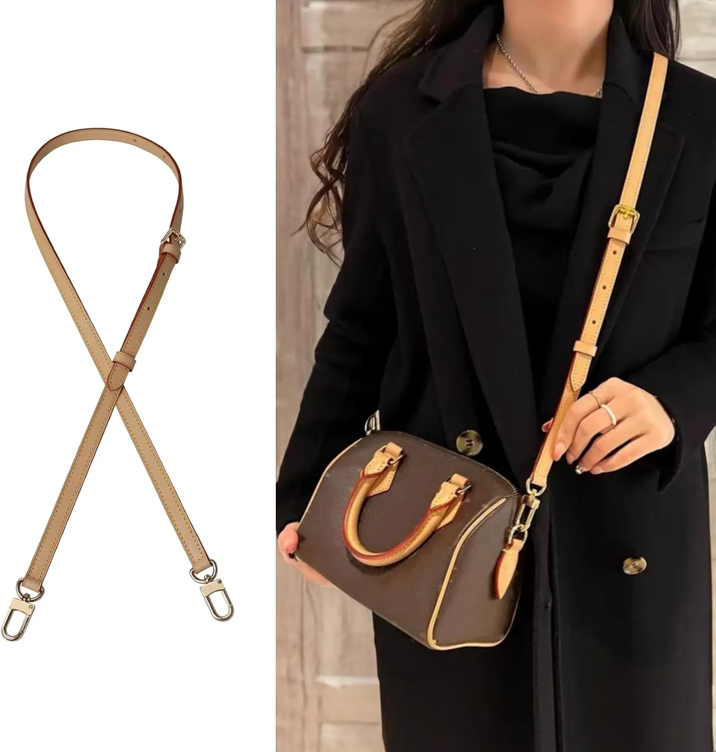 Genuine Vachetta Leather Crossbody Strap Genuine Leather Adjustable Replacement Strap for Shoulder Bag Handbag Purse