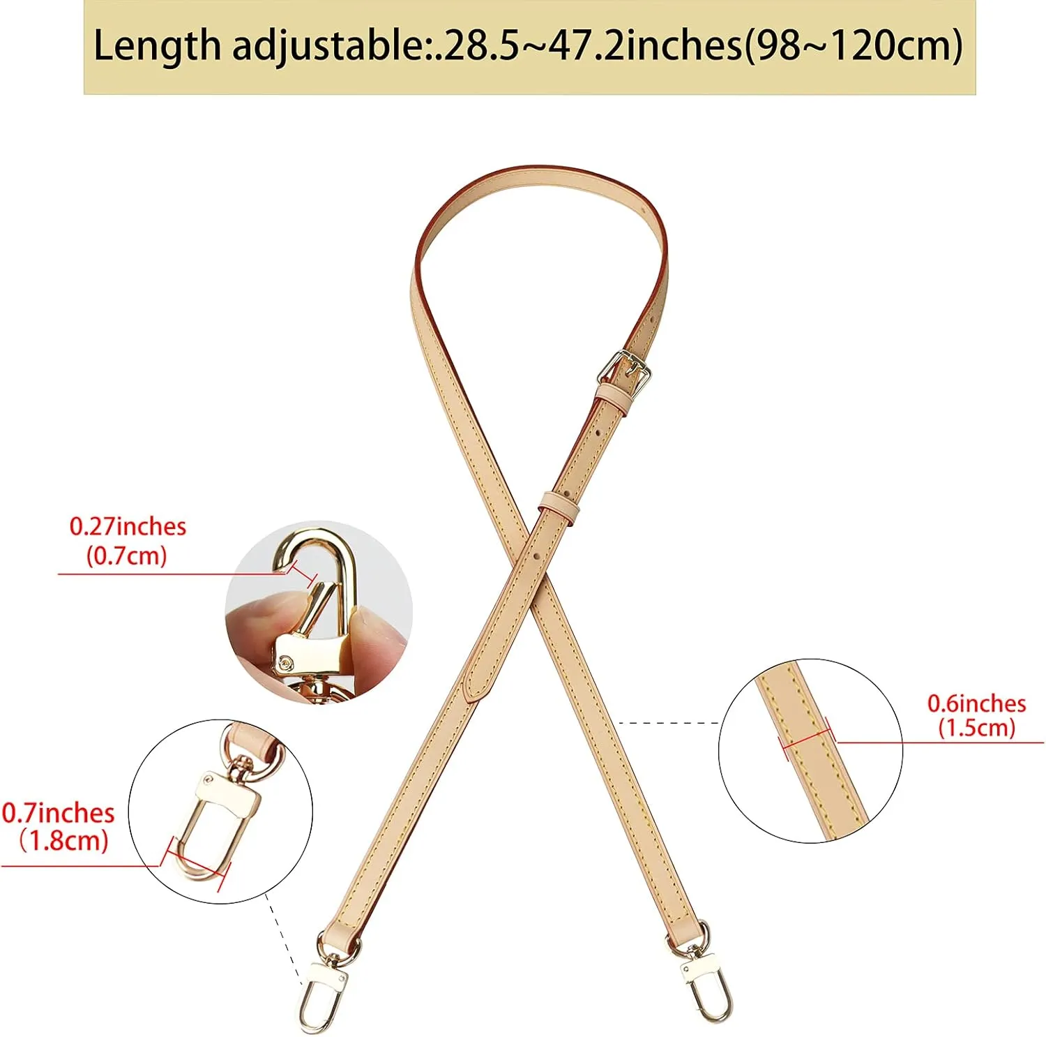 Genuine Vachetta Leather Crossbody Strap Genuine Leather Adjustable Replacement Strap for Shoulder Bag Handbag Purse