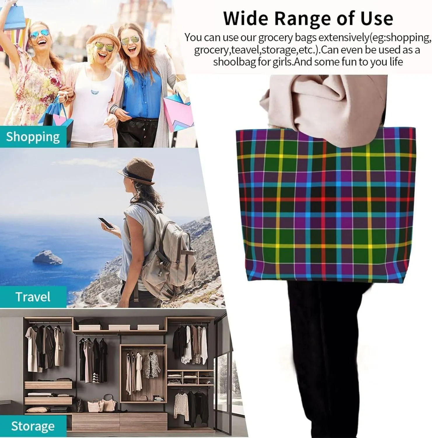 Georgia Tartan Tote Bag For Women Weekender Travel Bag Reusable Grocery Bags Large Totes Handbags